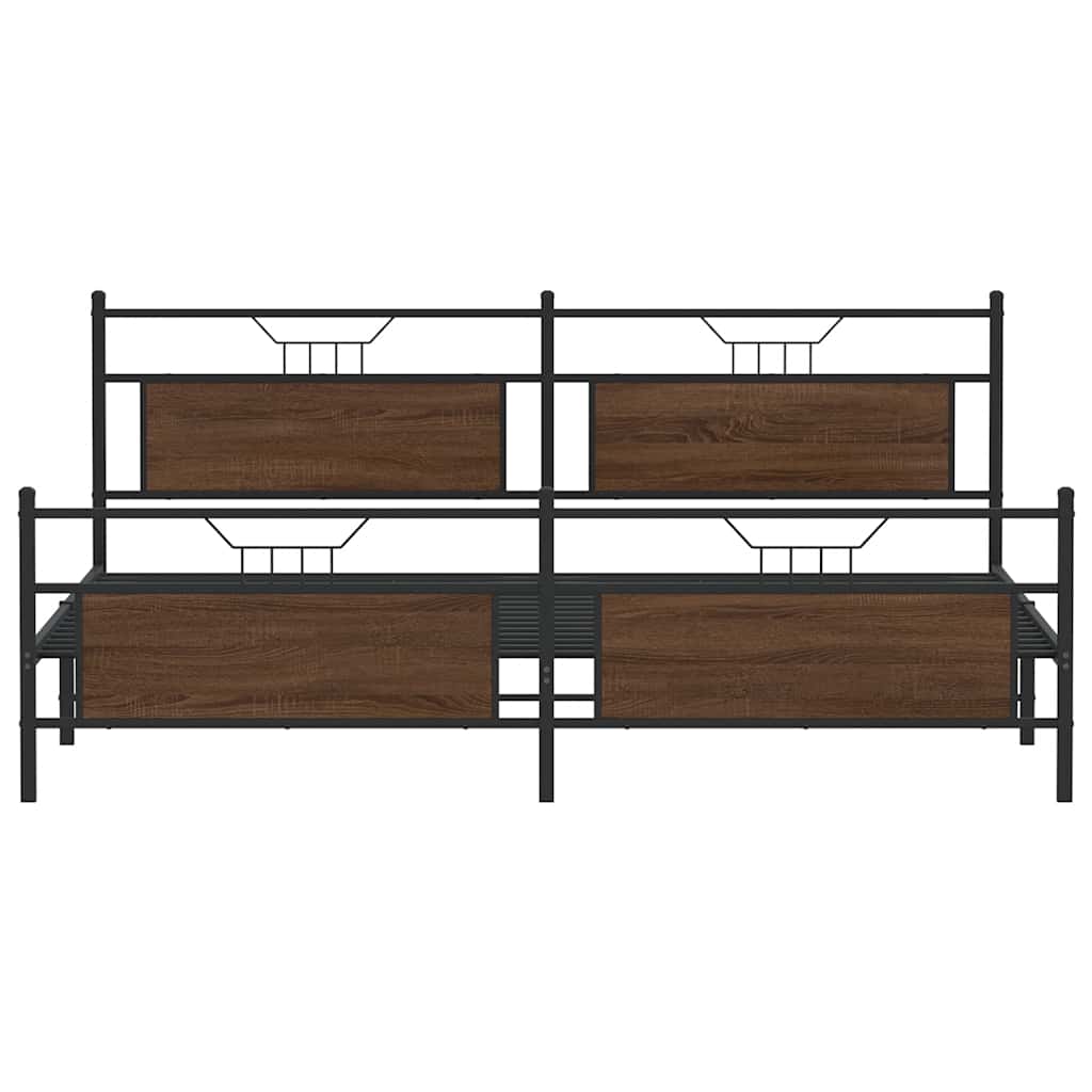 Metal Bed Frame without Mattress Brown Oak 193x201 cm