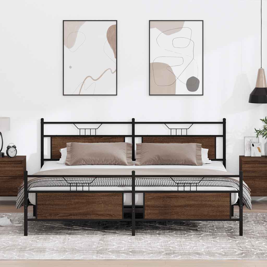 Metal Bed Frame without Mattress Brown Oak 193x201 cm
