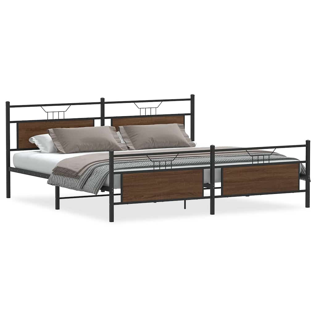 Metal Bed Frame without Mattress Brown Oak 200x200 cm