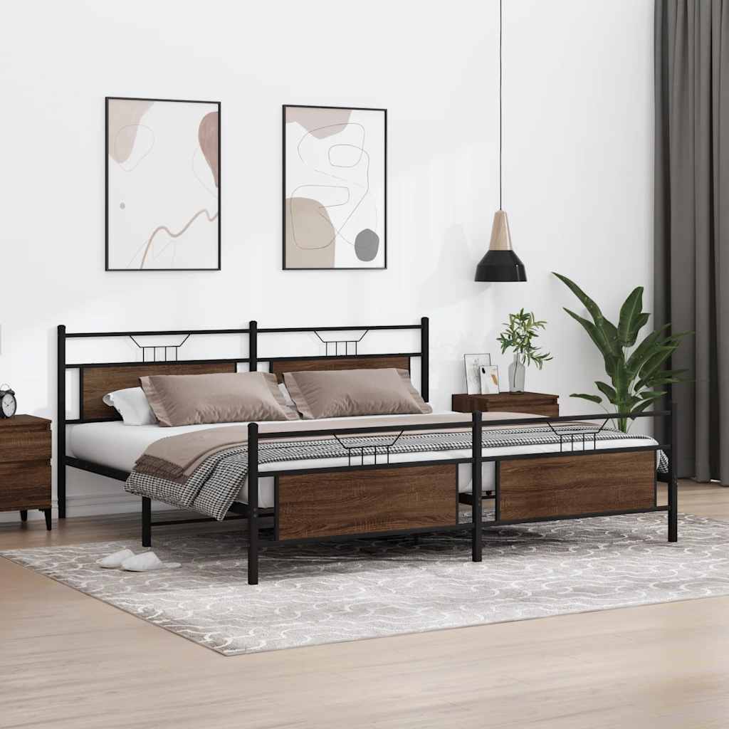Metal Bed Frame without Mattress Brown Oak 200x200 cm