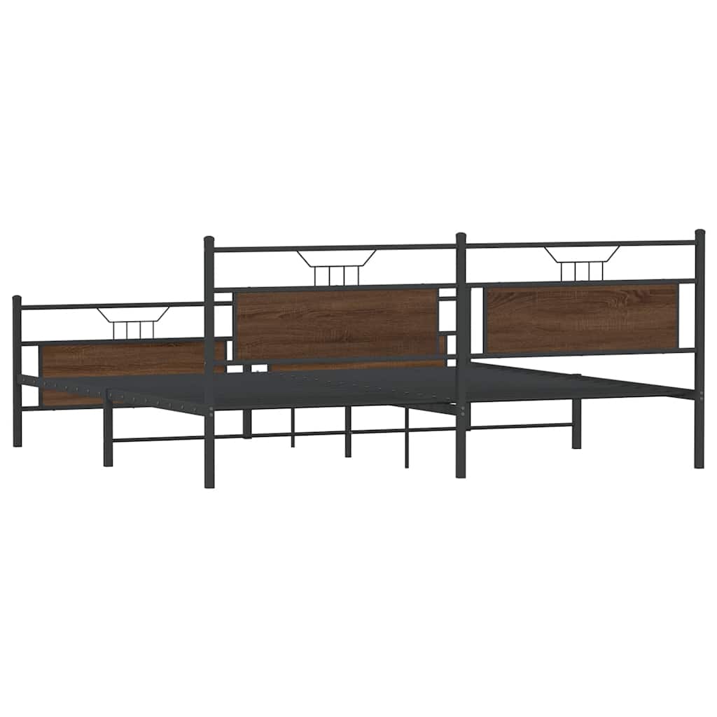 Metal Bed Frame without Mattress Brown Oak 200x200 cm