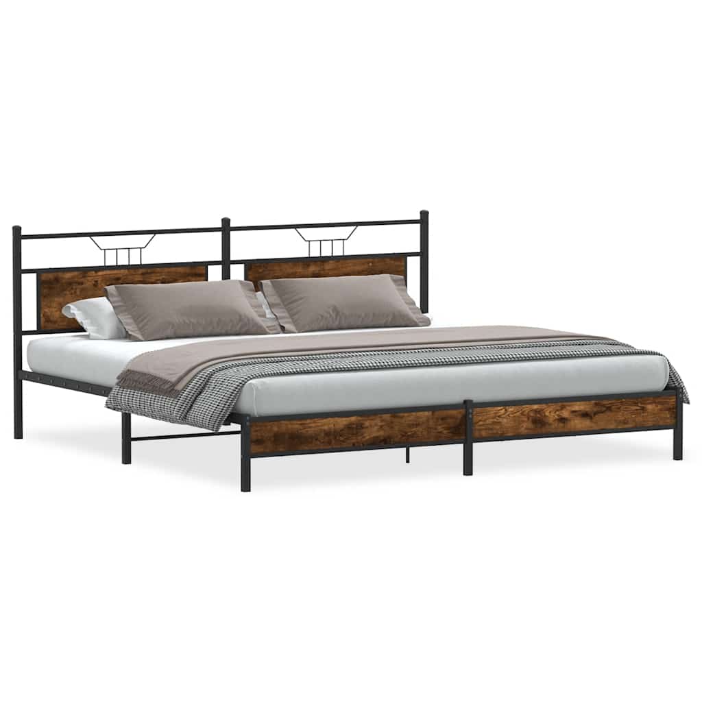 Metal Bed Frame without Mattress Smoked Oak 193x201 cm