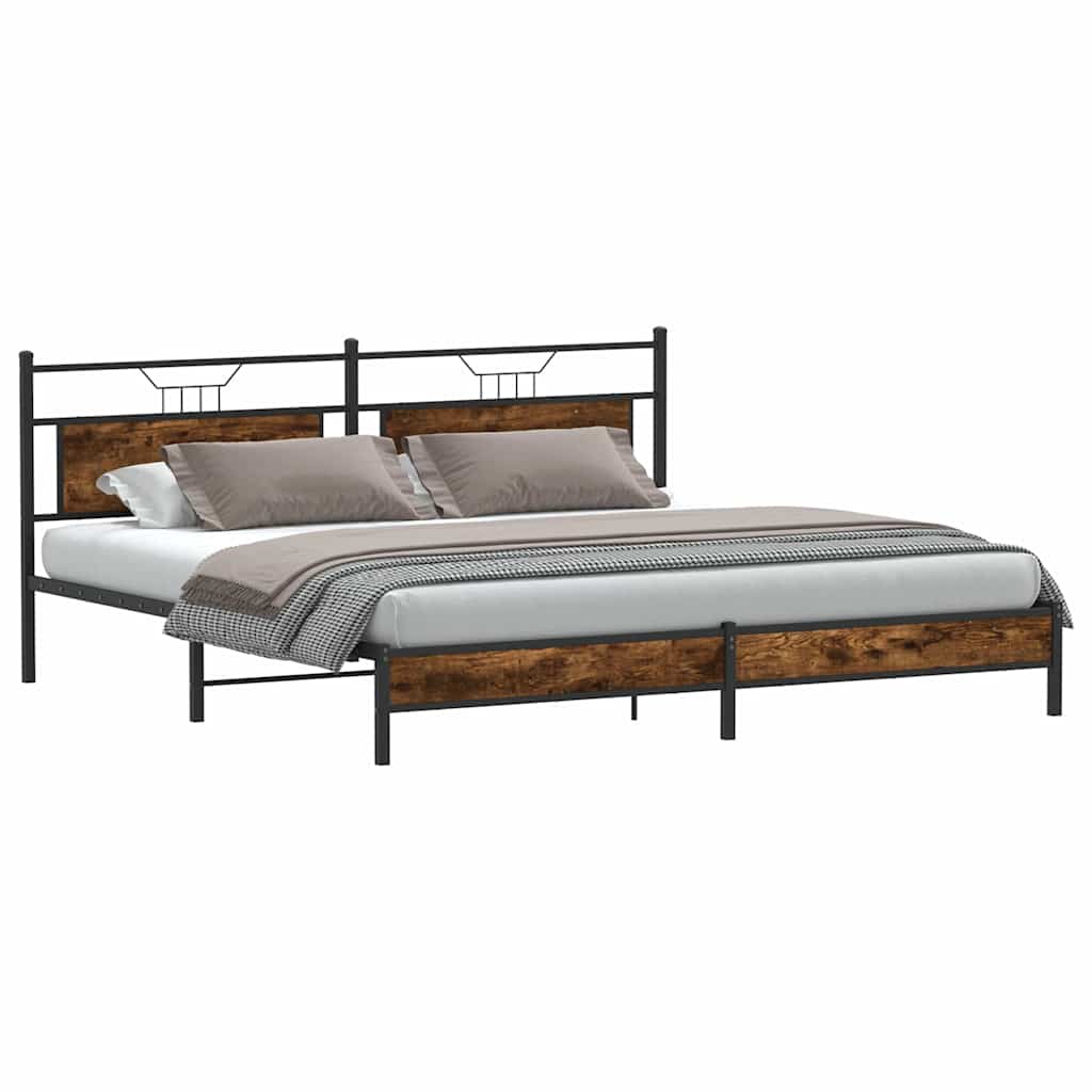 Metal Bed Frame without Mattress Smoked Oak 193x201 cm