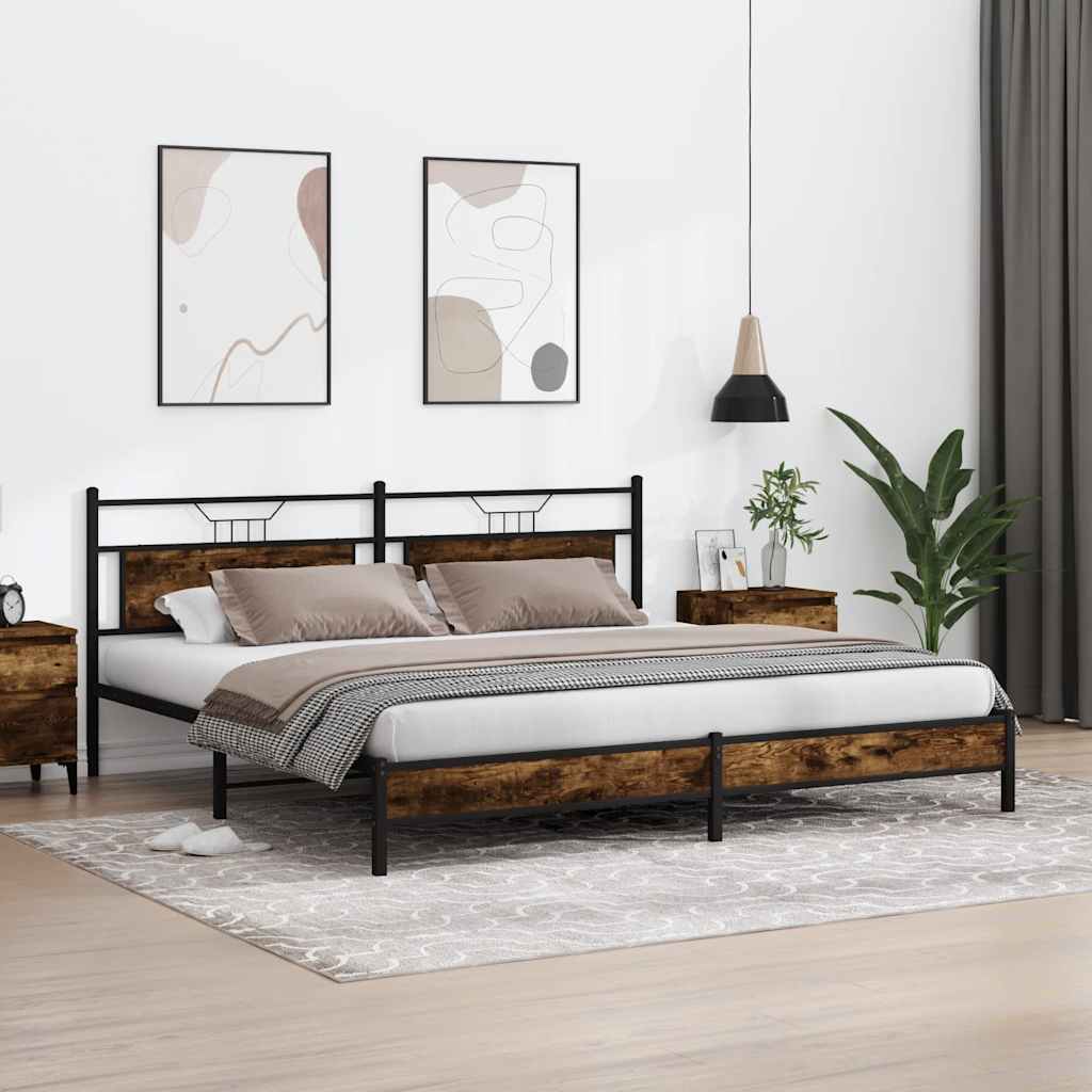 Metal Bed Frame without Mattress Smoked Oak 193x201 cm
