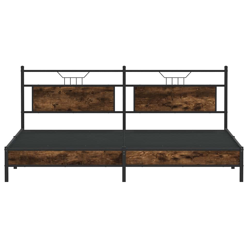 Metal Bed Frame without Mattress Smoked Oak 193x201 cm