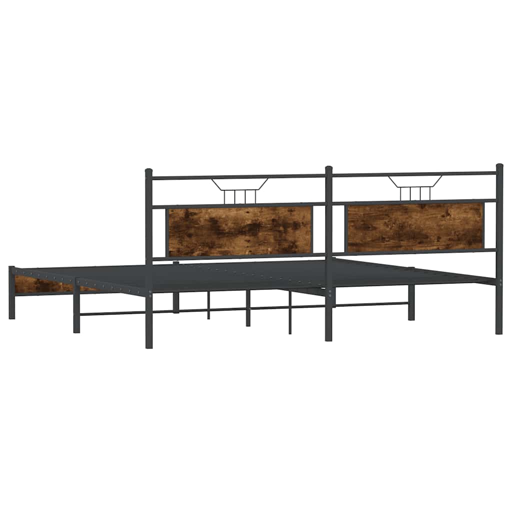 Metal Bed Frame without Mattress Smoked Oak 193x201 cm