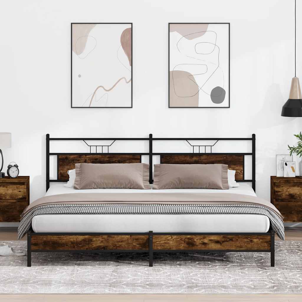 Metal Bed Frame without Mattress Smoked Oak 193x201 cm