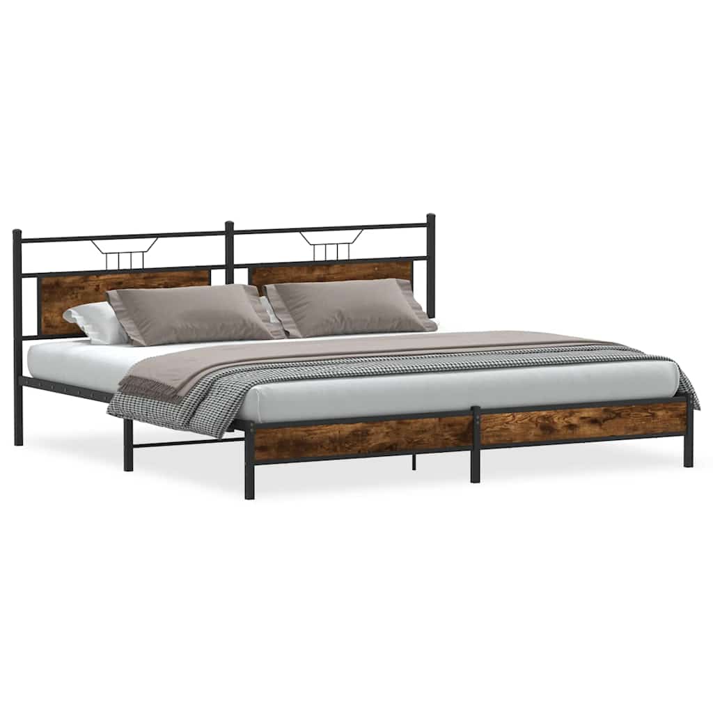Metal Bed Frame without Mattress Smoked Oak 200x200 cm