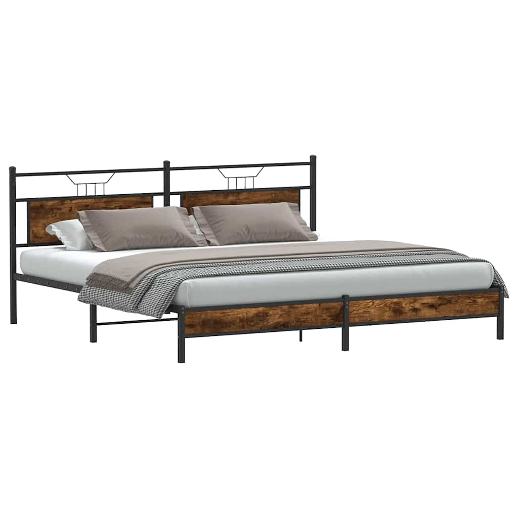 Metal Bed Frame without Mattress Smoked Oak 200x200 cm