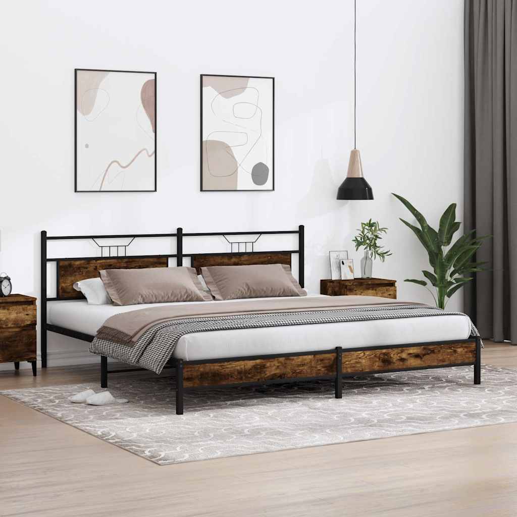 Metal Bed Frame without Mattress Smoked Oak 200x200 cm