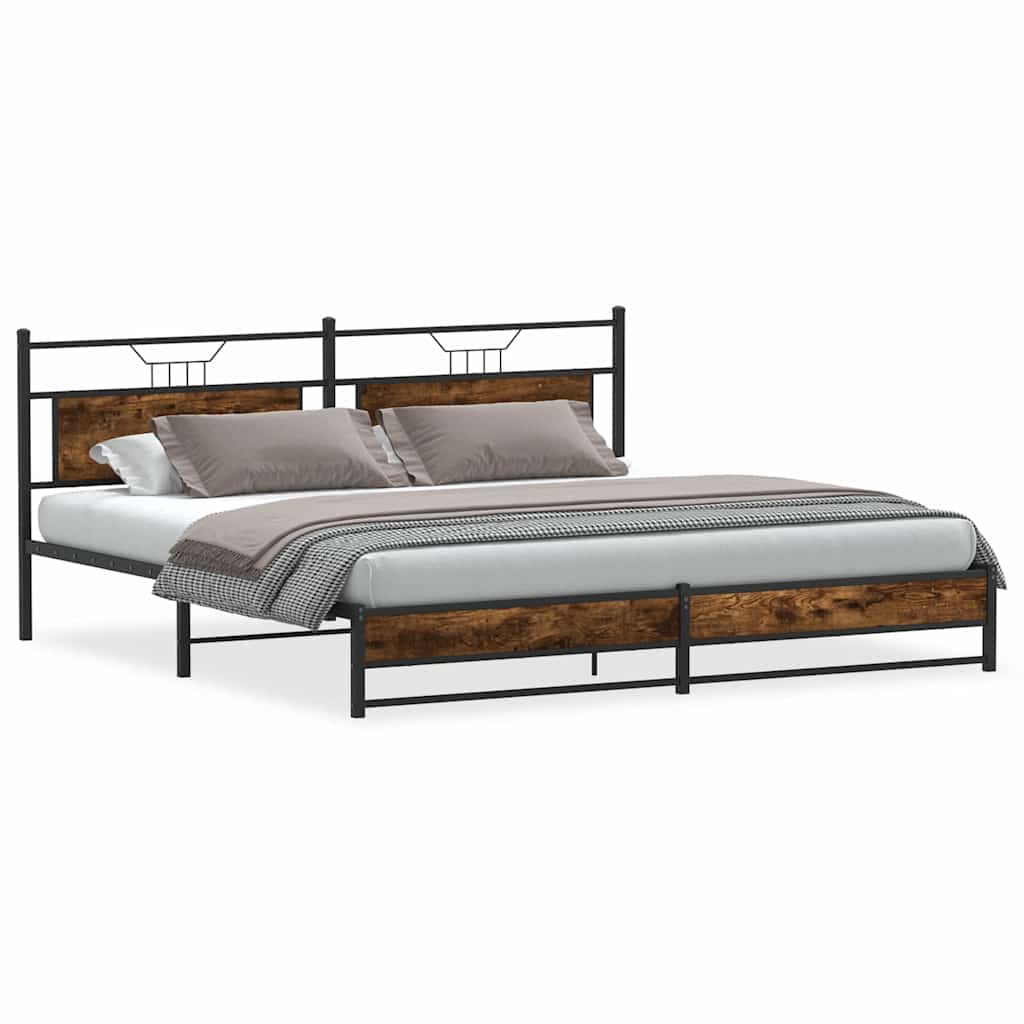 Metal Bed Frame without Mattress Smoked Oak 193x201 cm