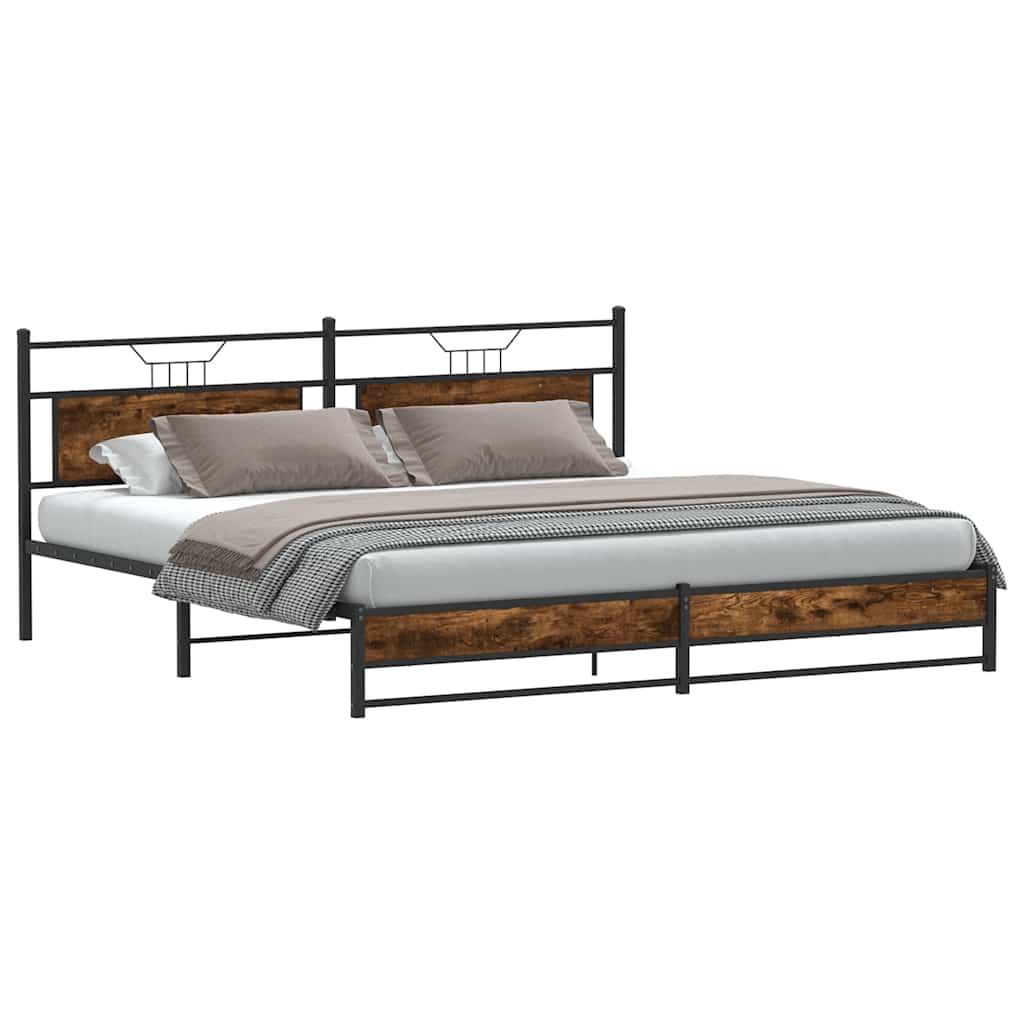 Metal Bed Frame without Mattress Smoked Oak 193x201 cm