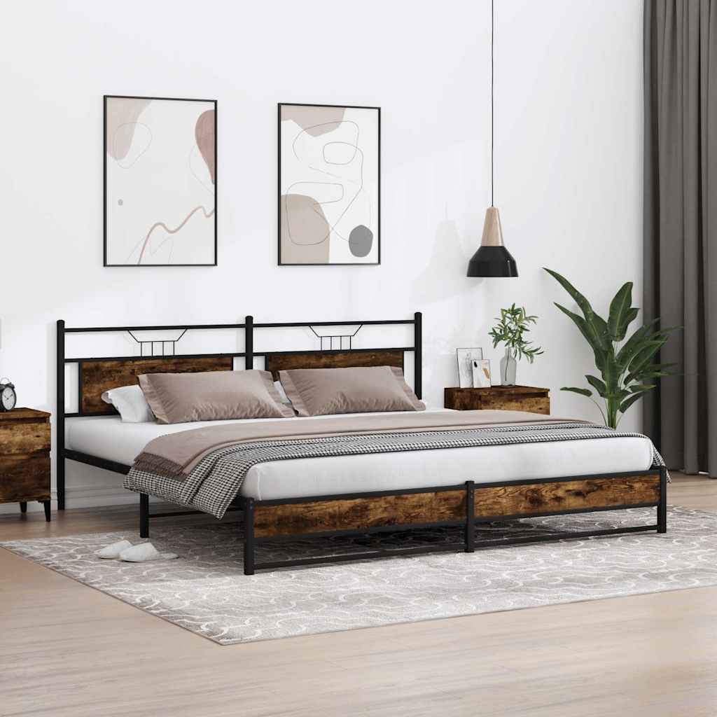 Metal Bed Frame without Mattress Smoked Oak 193x201 cm