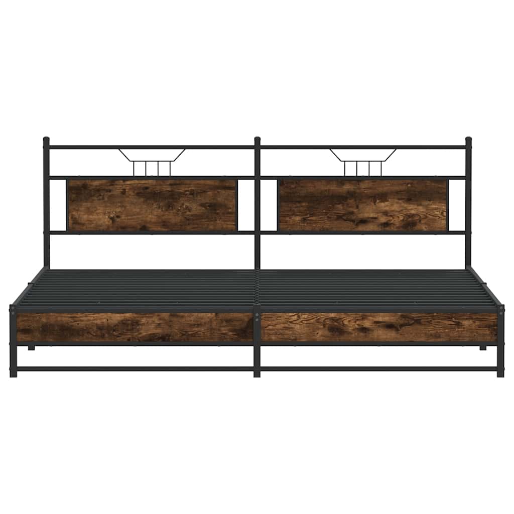 Metal Bed Frame without Mattress Smoked Oak 193x201 cm