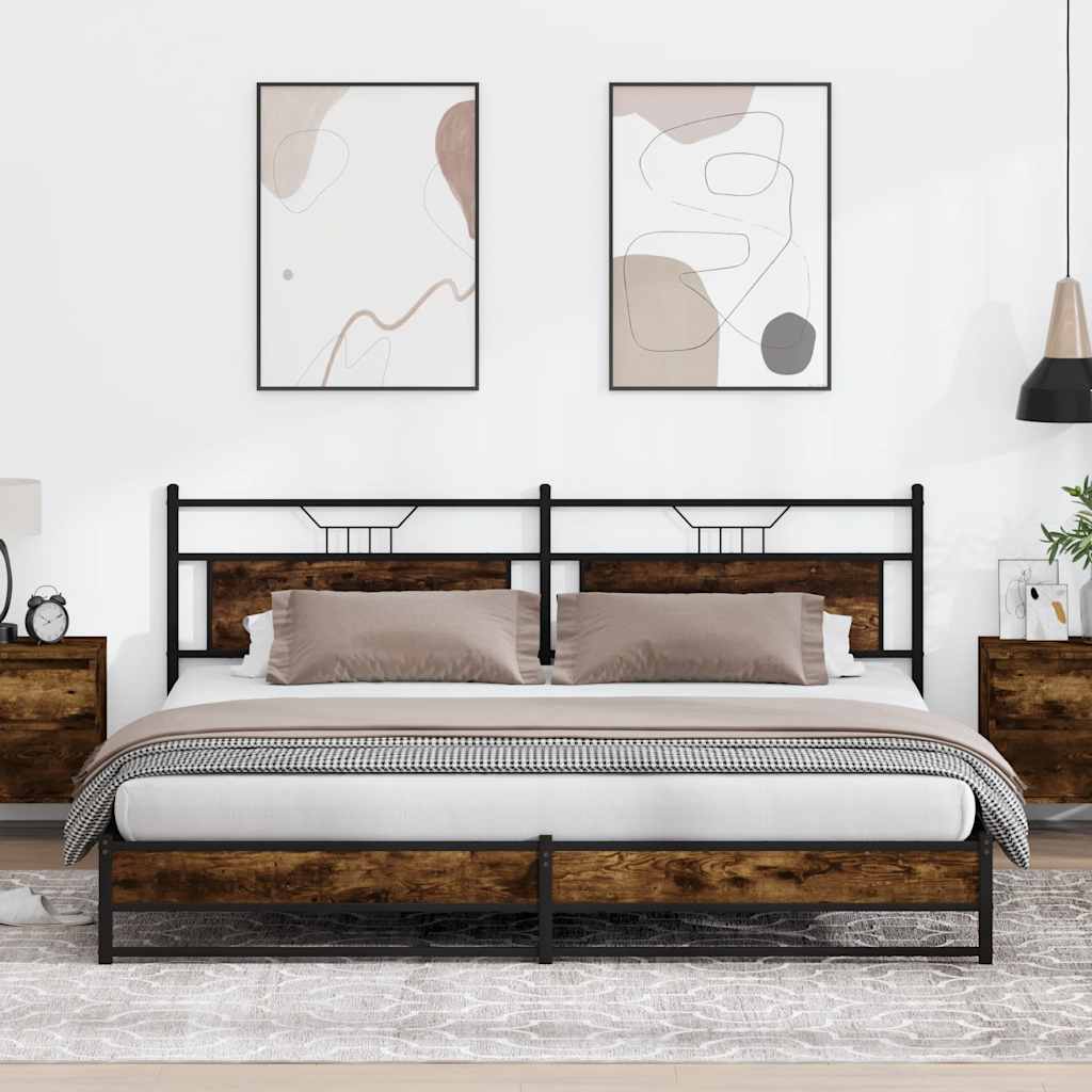 Metal Bed Frame without Mattress Smoked Oak 193x201 cm