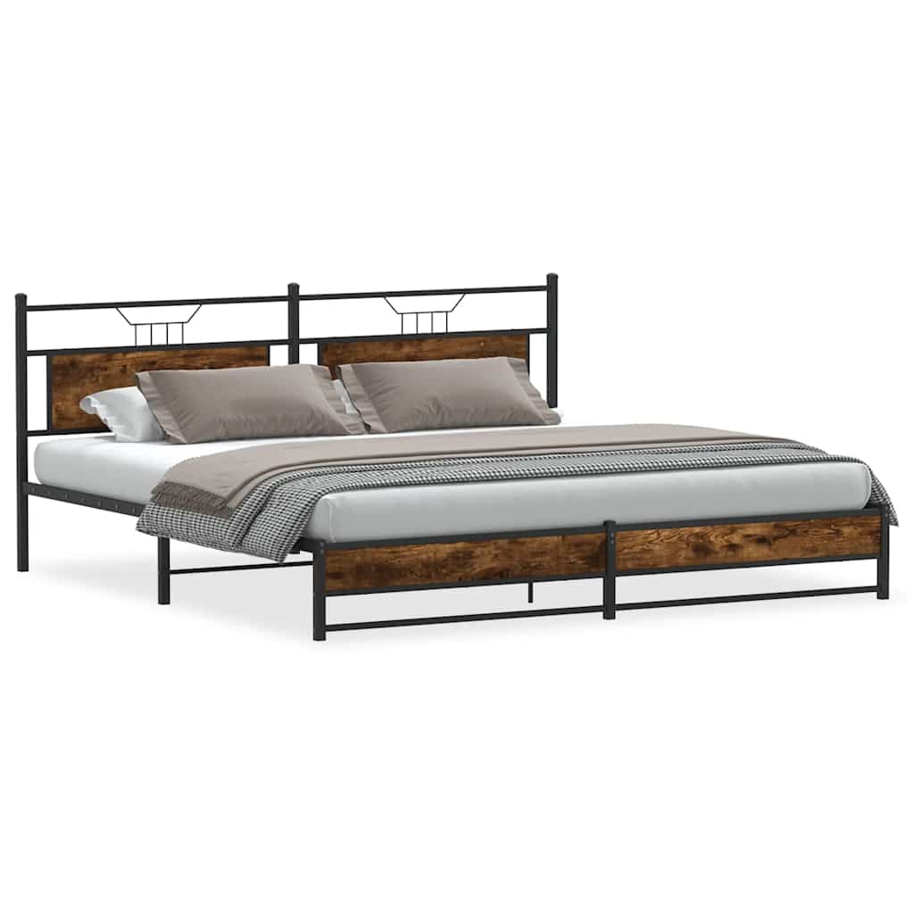 Metal Bed Frame without Mattress Smoked Oak 200x200 cm