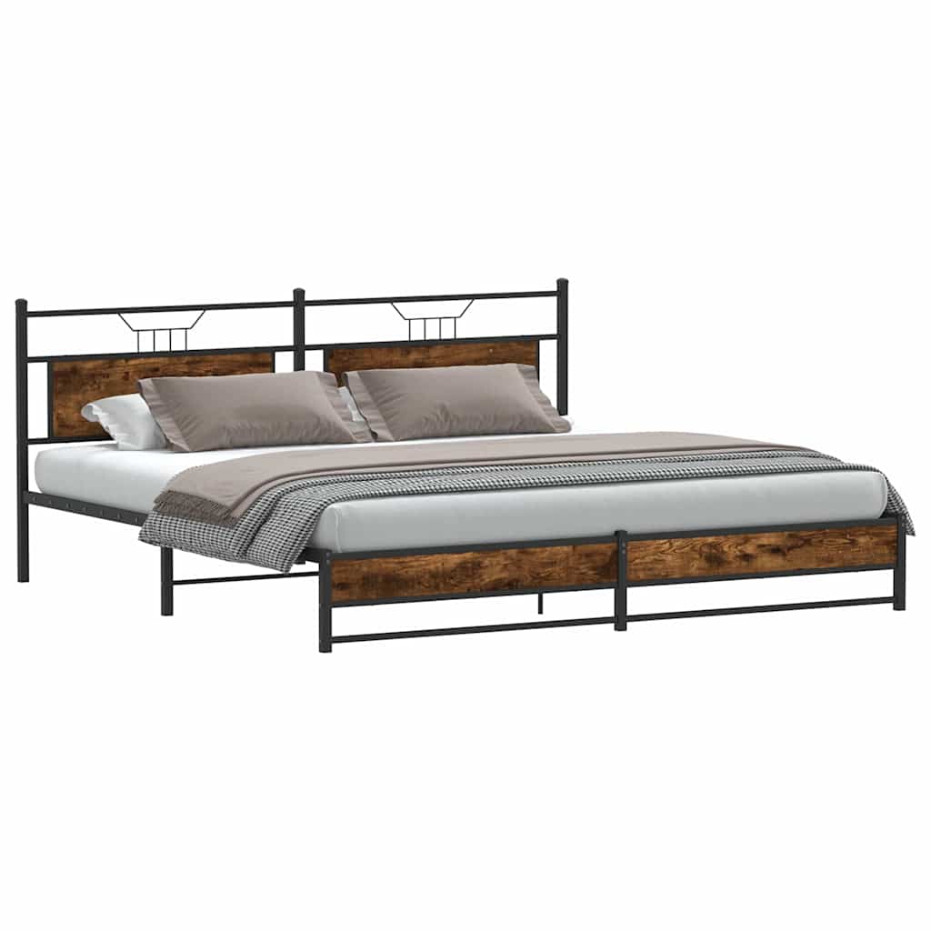 Metal Bed Frame without Mattress Smoked Oak 200x200 cm
