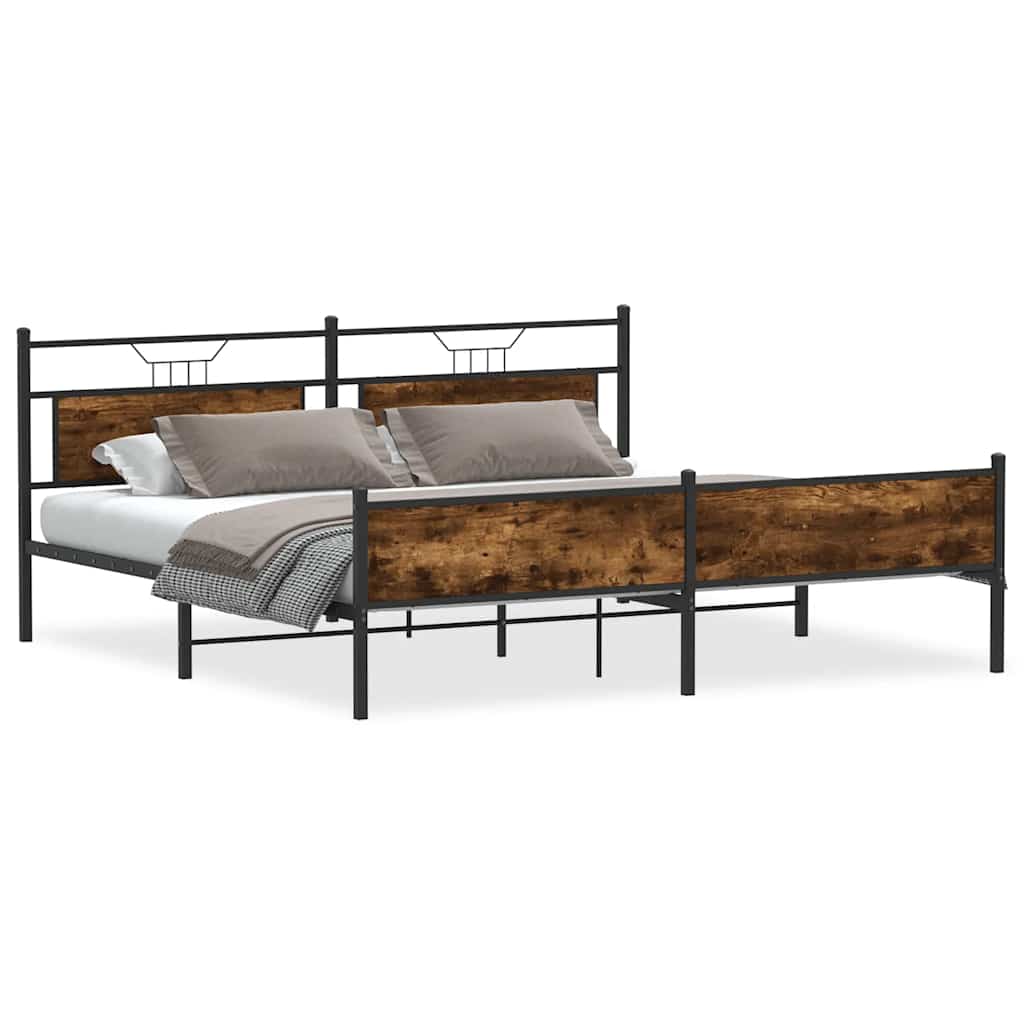 Metal Bed Frame without Mattress Smoked Oak 193x201 cm