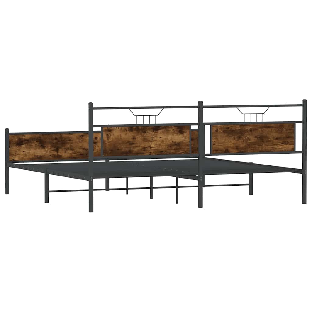Metal Bed Frame without Mattress Smoked Oak 193x201 cm