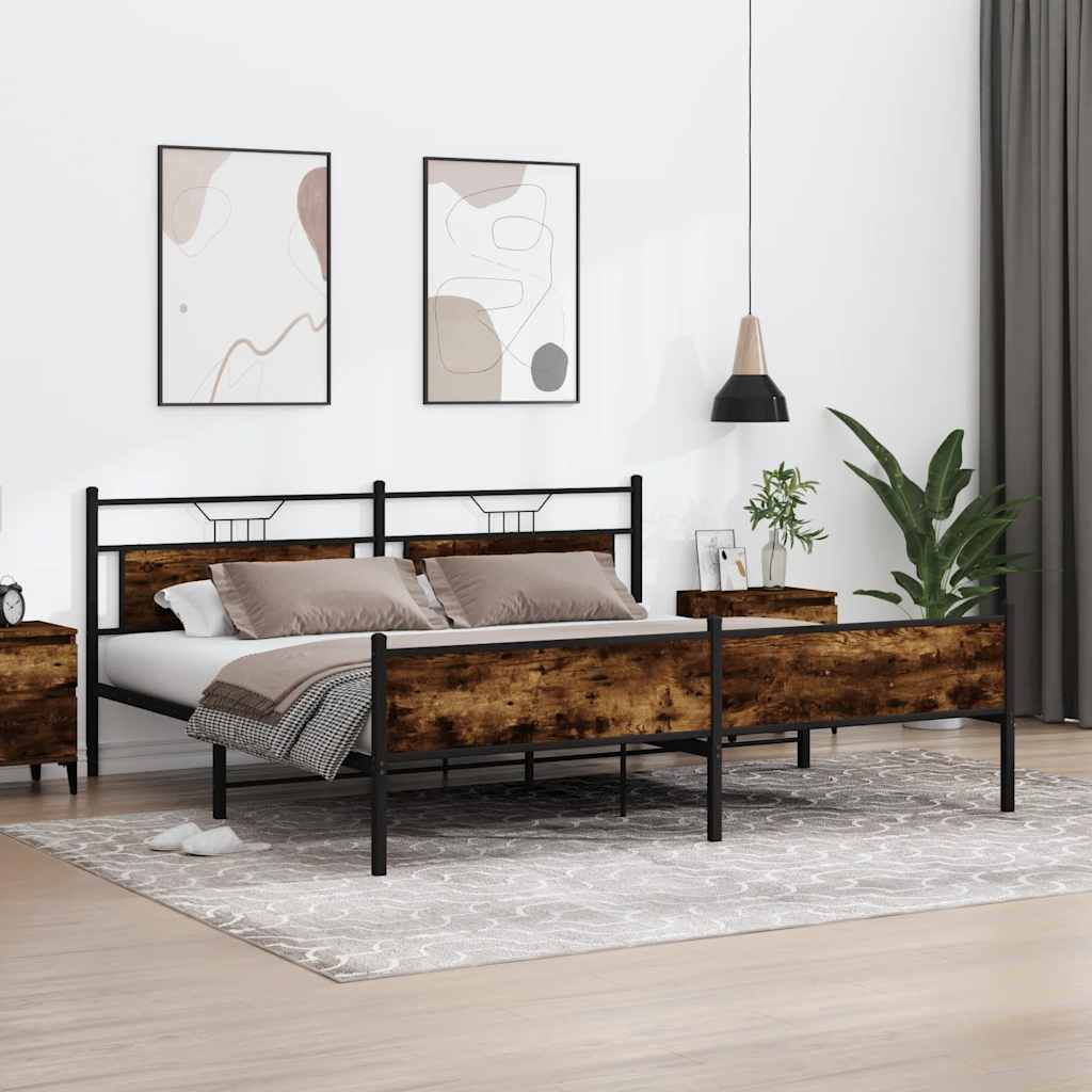 Metal Bed Frame without Mattress Smoked Oak 193x201 cm