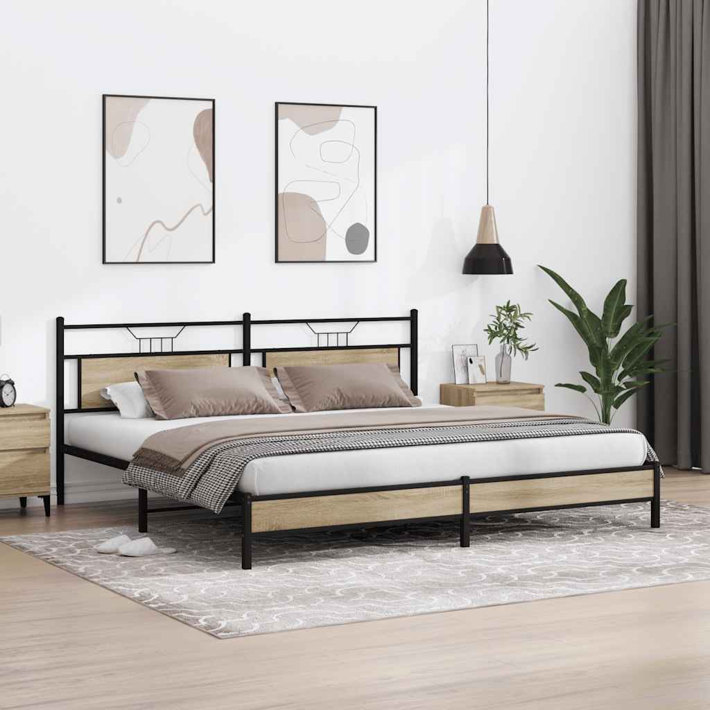 Metal Bed Frame without Mattress Sonoma Oak 193x201 cm