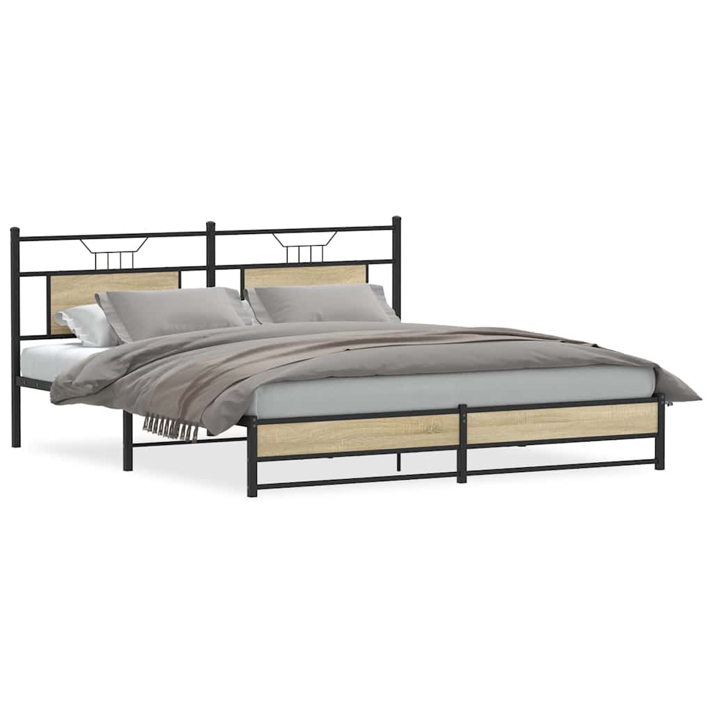 Metal Bed Frame without Mattress Sonoma Oak 180x200 cm Super King