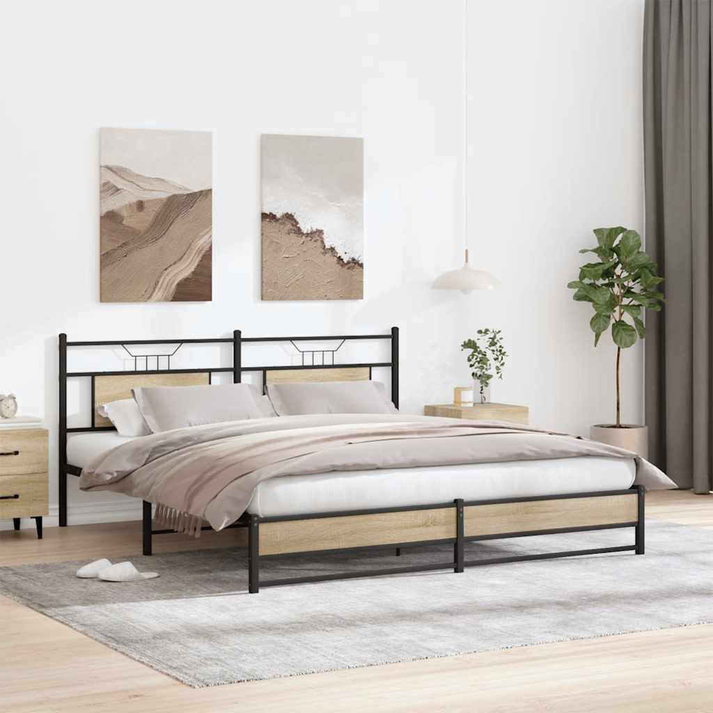 Metal Bed Frame without Mattress Sonoma Oak 180x200 cm Super King
