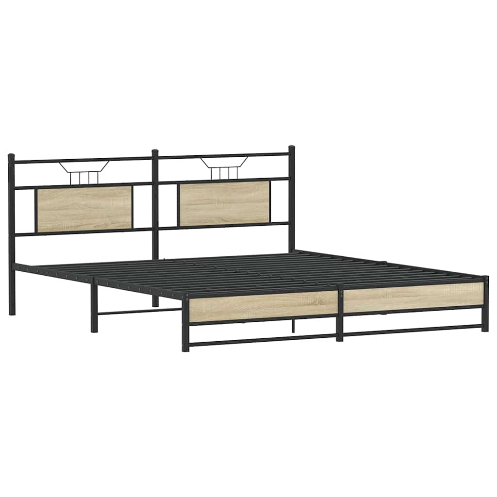 Metal Bed Frame without Mattress Sonoma Oak 180x200 cm Super King