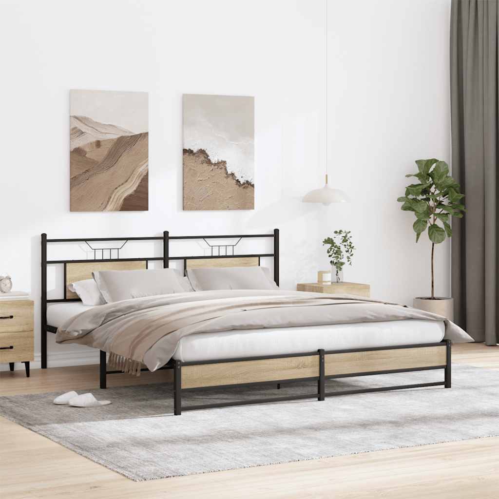 Metal Bed Frame without Mattress Sonoma Oak 183x213 cm