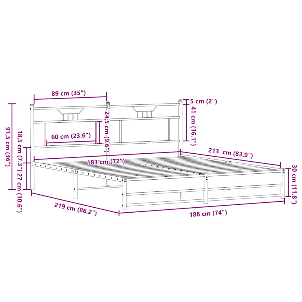 Metal Bed Frame without Mattress Sonoma Oak 183x213 cm