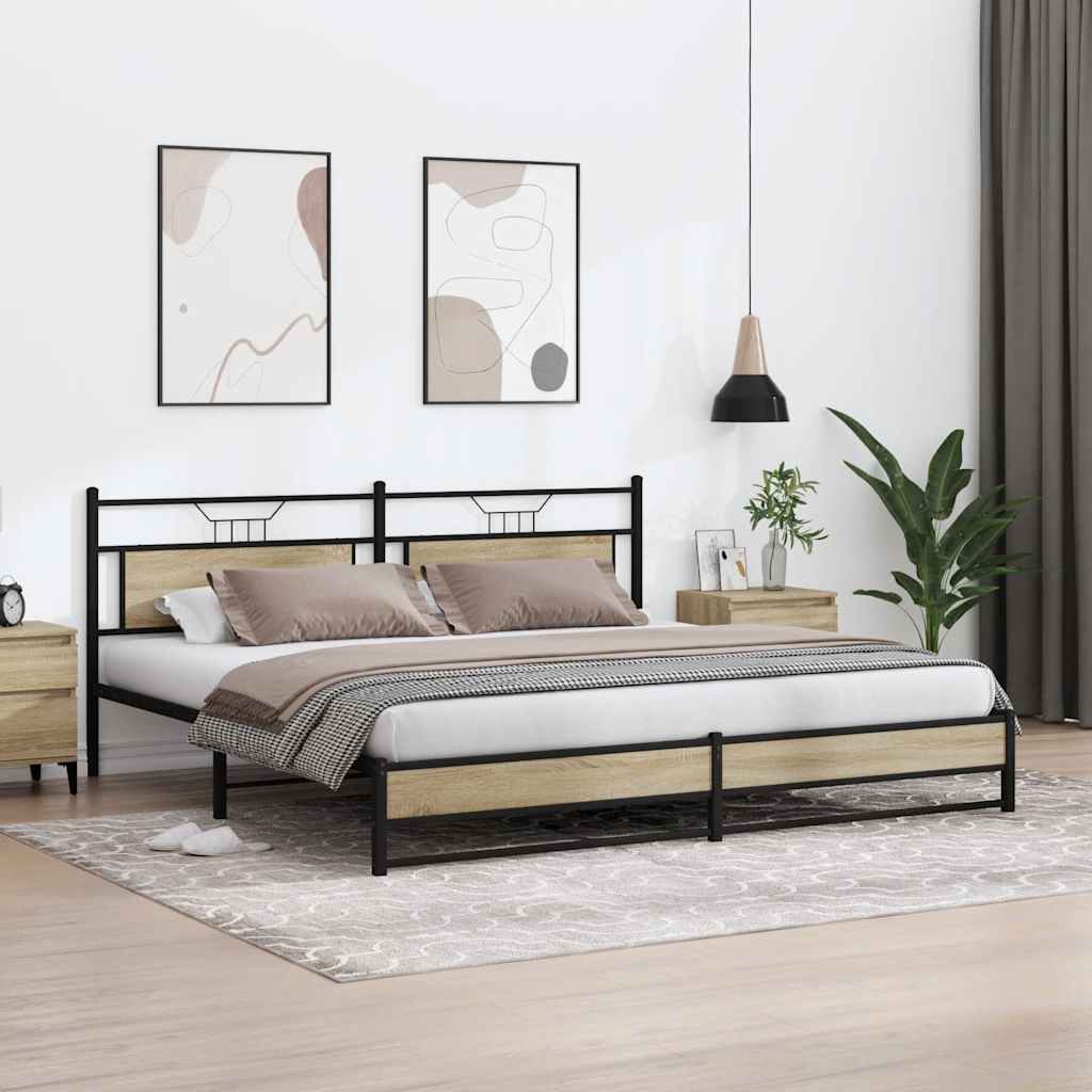 Metal Bed Frame without Mattress Sonoma Oak 193x201 cm