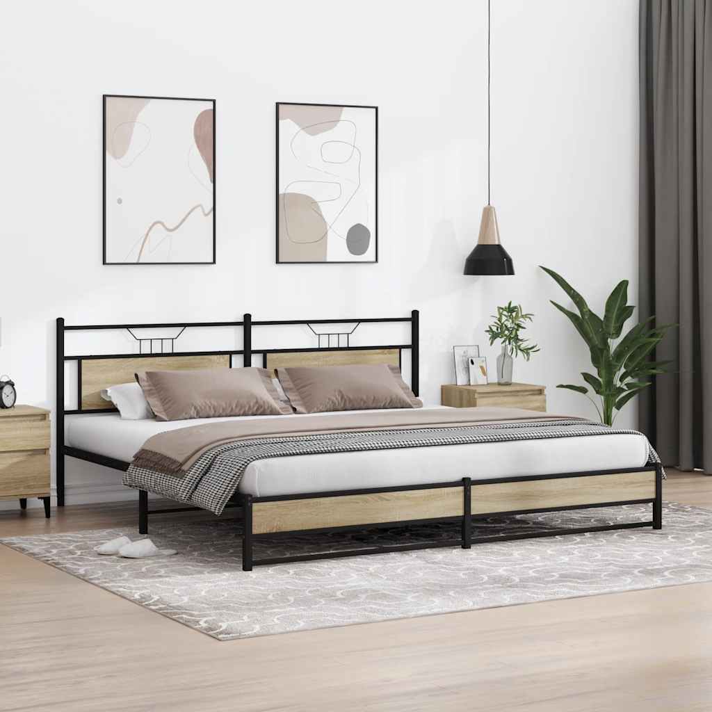 Metal Bed Frame without Mattress Sonoma Oak 200x200 cm