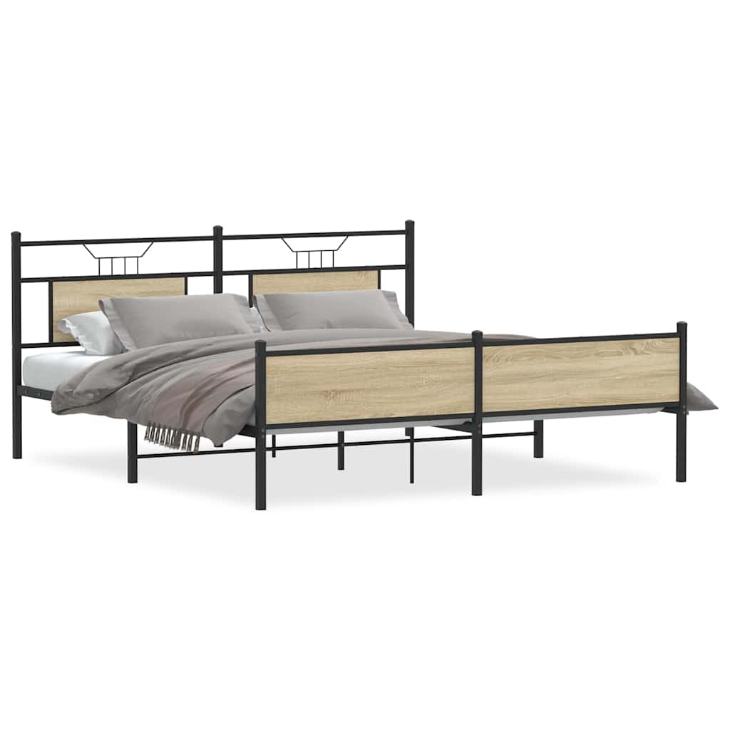 Metal Bed Frame without Mattress Sonoma Oak 160x200 cm