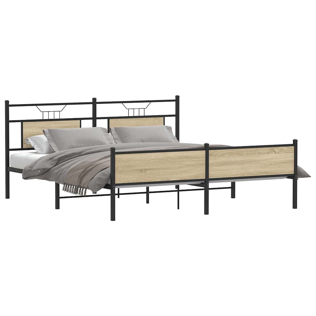 Metal Bed Frame without Mattress Sonoma Oak 160x200 cm
