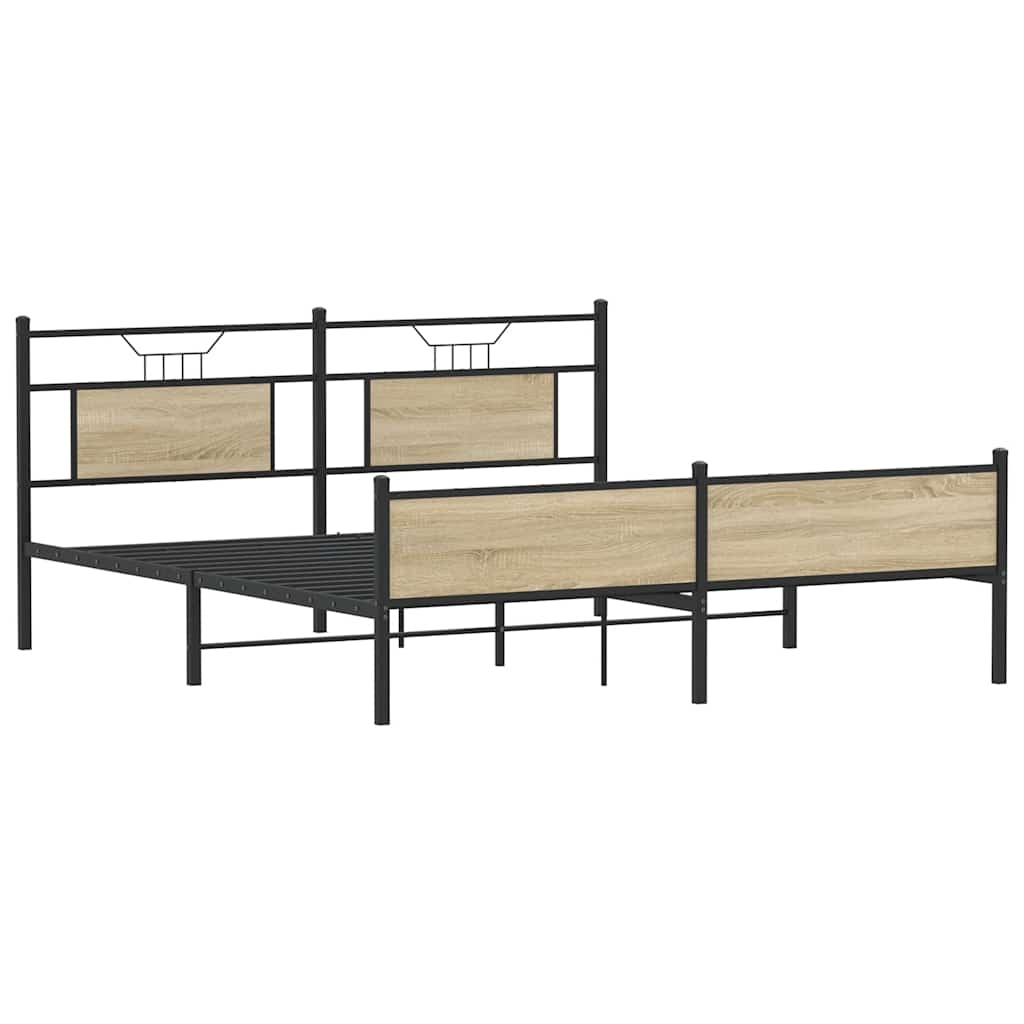 Metal Bed Frame without Mattress Sonoma Oak 160x200 cm