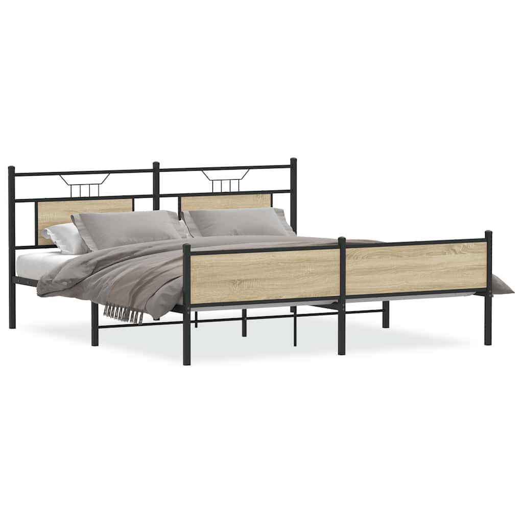 Metal Bed Frame without Mattress Sonoma Oak 180x200 cm Super King