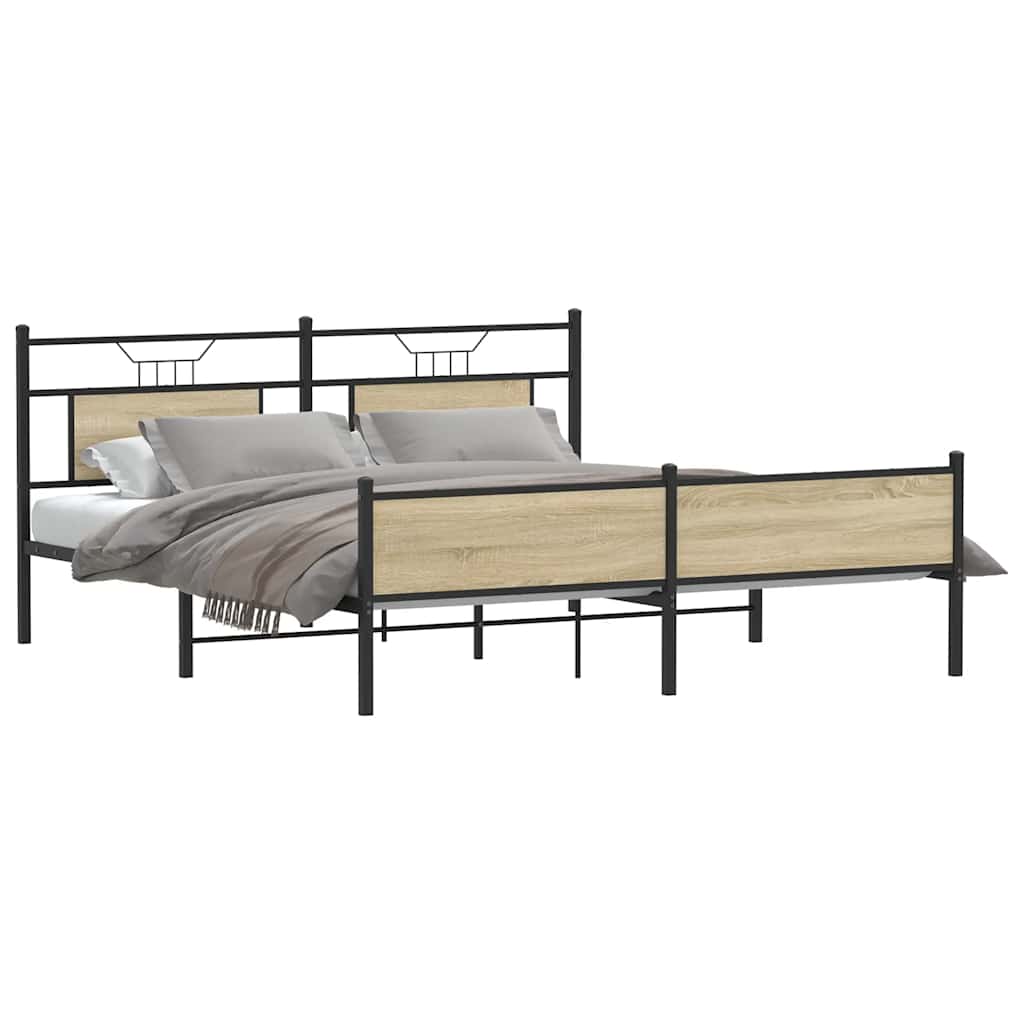 Metal Bed Frame without Mattress Sonoma Oak 180x200 cm Super King