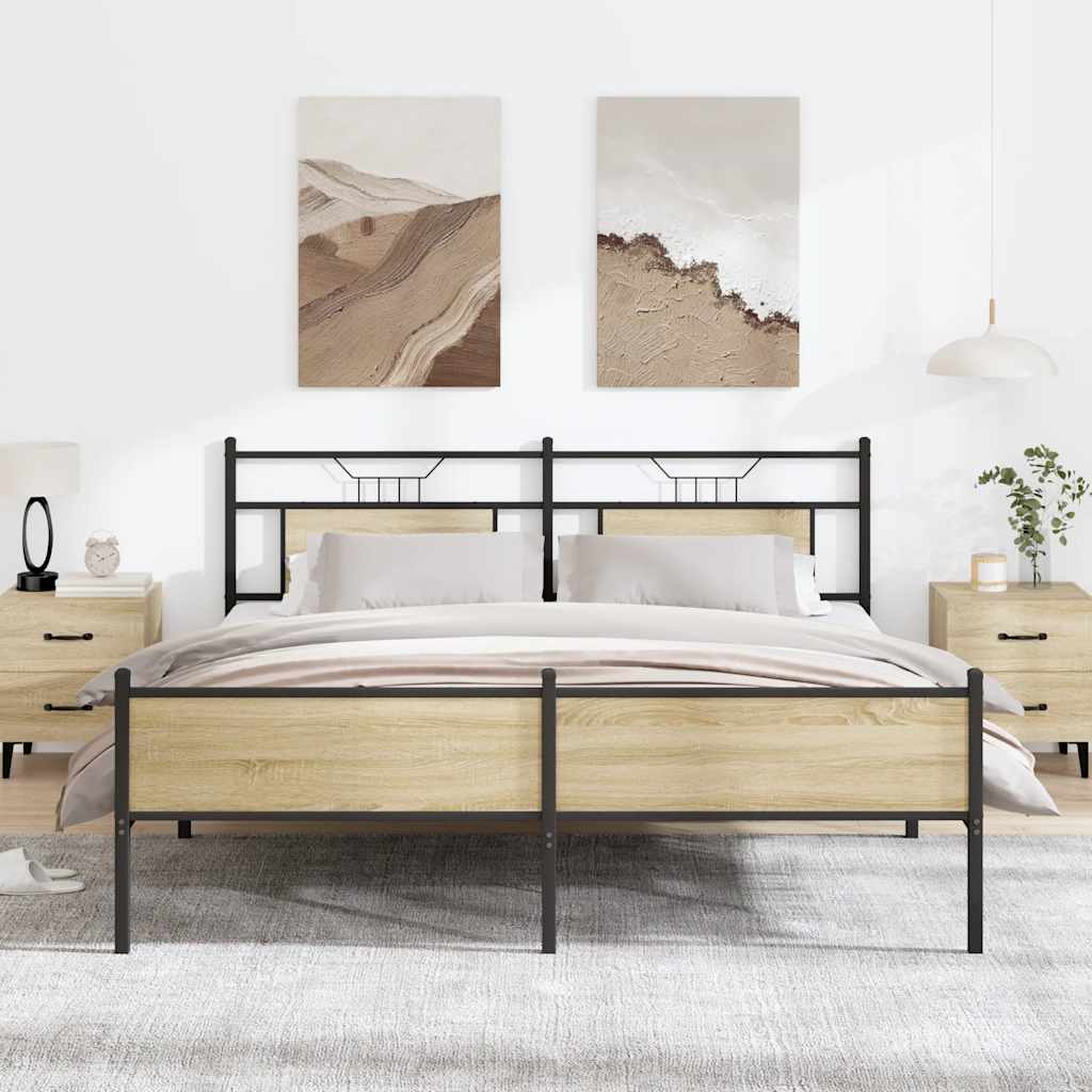 Metal Bed Frame without Mattress Sonoma Oak 180x200 cm Super King