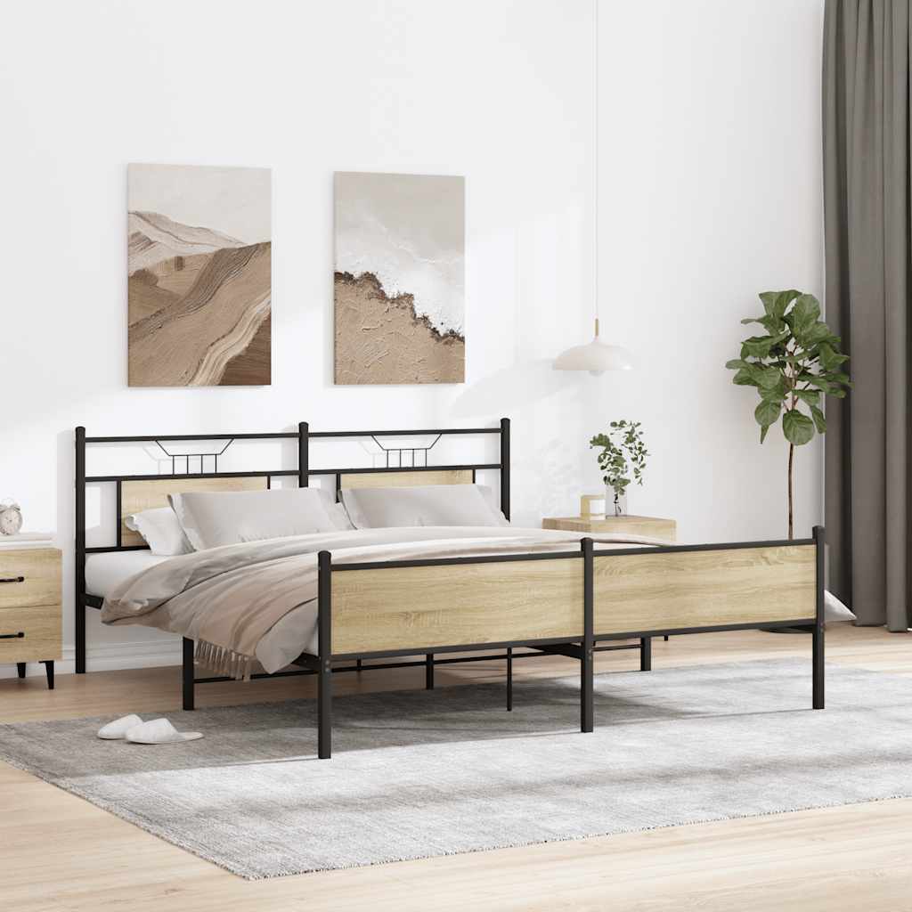 Metal Bed Frame without Mattress Sonoma Oak 183x213 cm