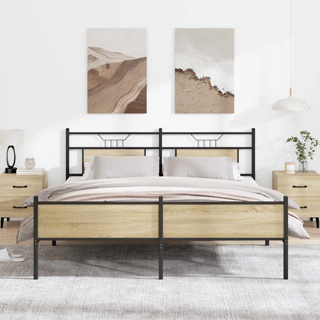 Metal Bed Frame without Mattress Sonoma Oak 183x213 cm