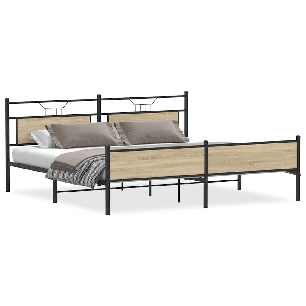 Metal Bed Frame without Mattress Sonoma Oak 193x201 cm