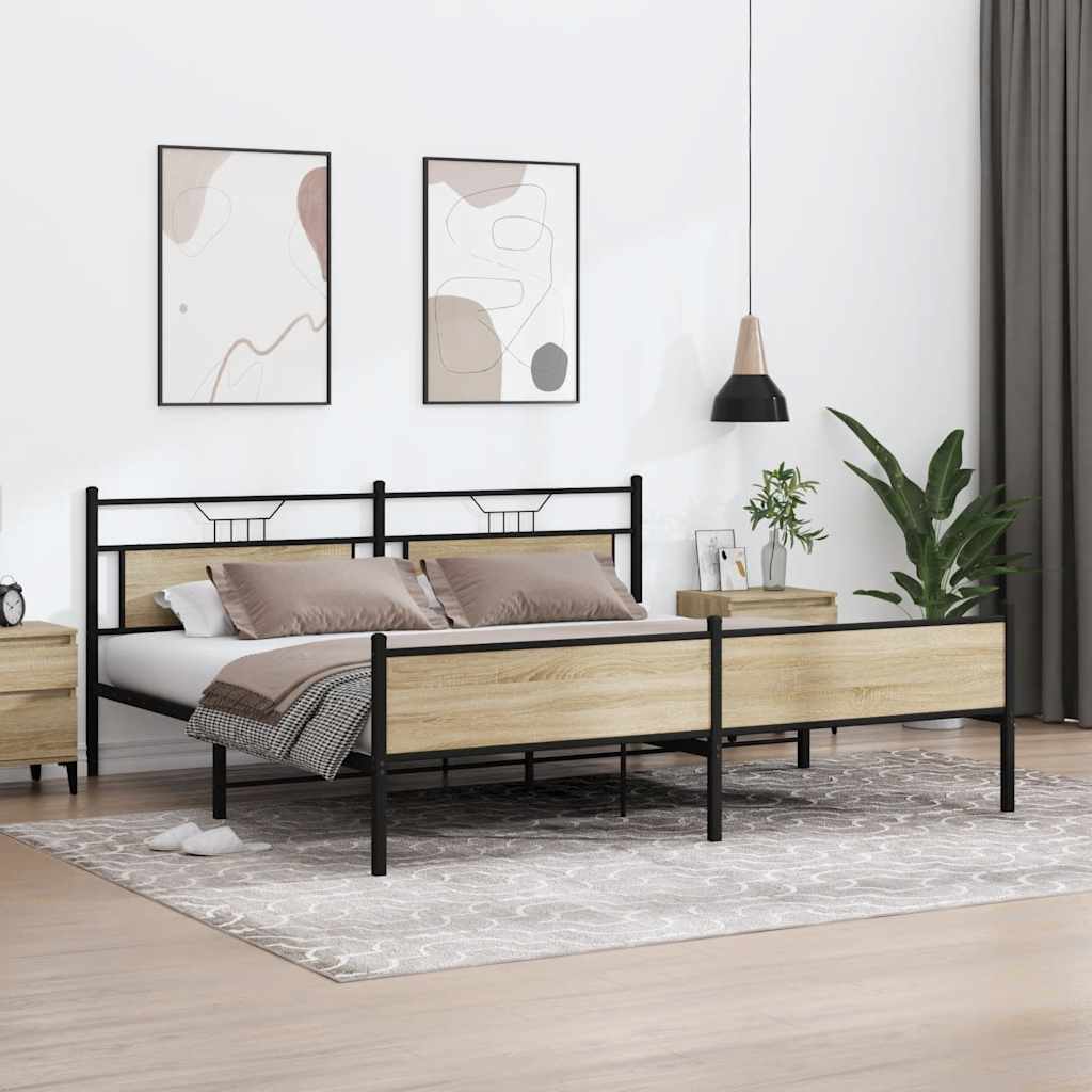 Metal Bed Frame without Mattress Sonoma Oak 193x201 cm