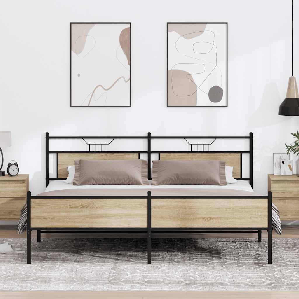 Metal Bed Frame without Mattress Sonoma Oak 193x201 cm