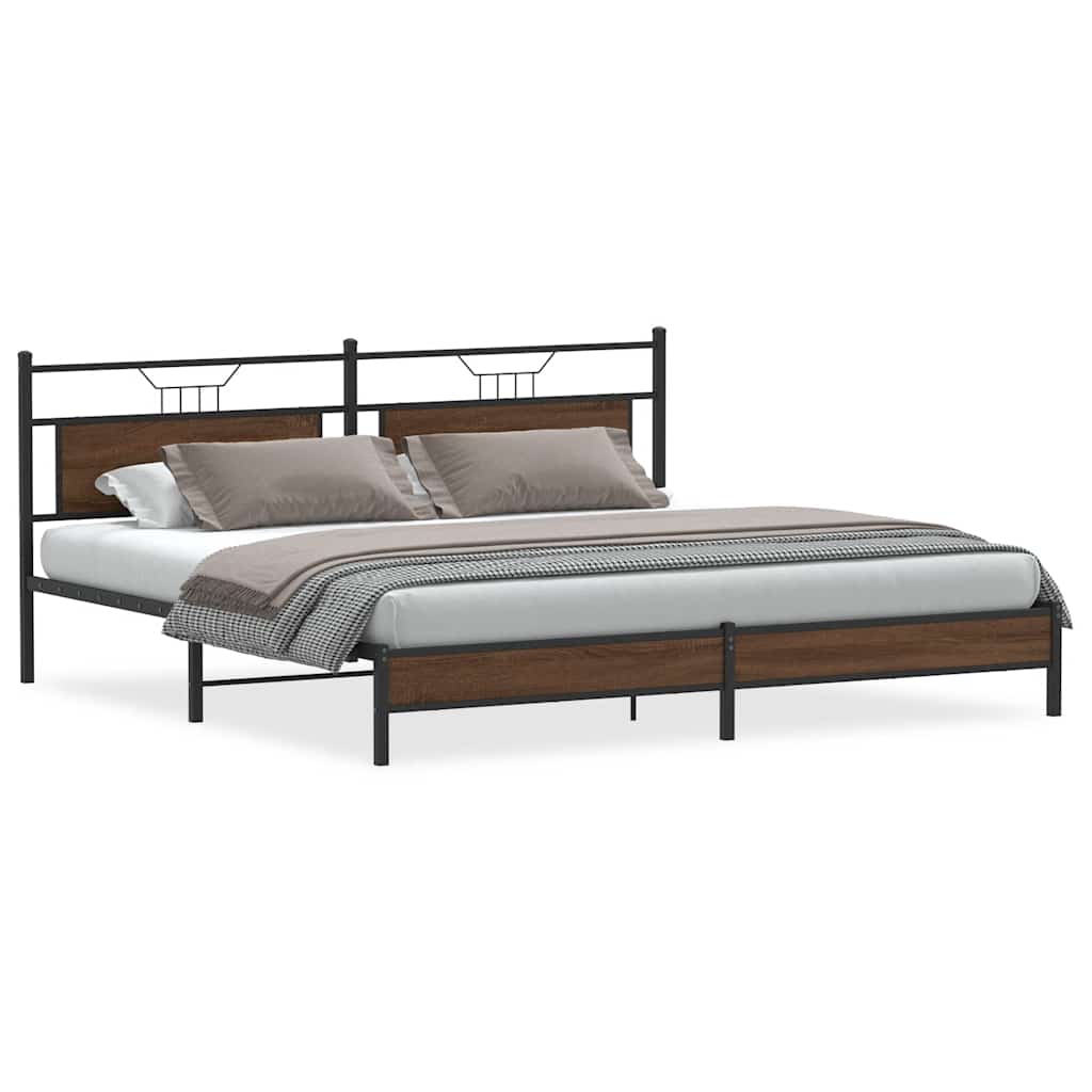 Metal Bed Frame without Mattress Brown Oak 193x201 cm