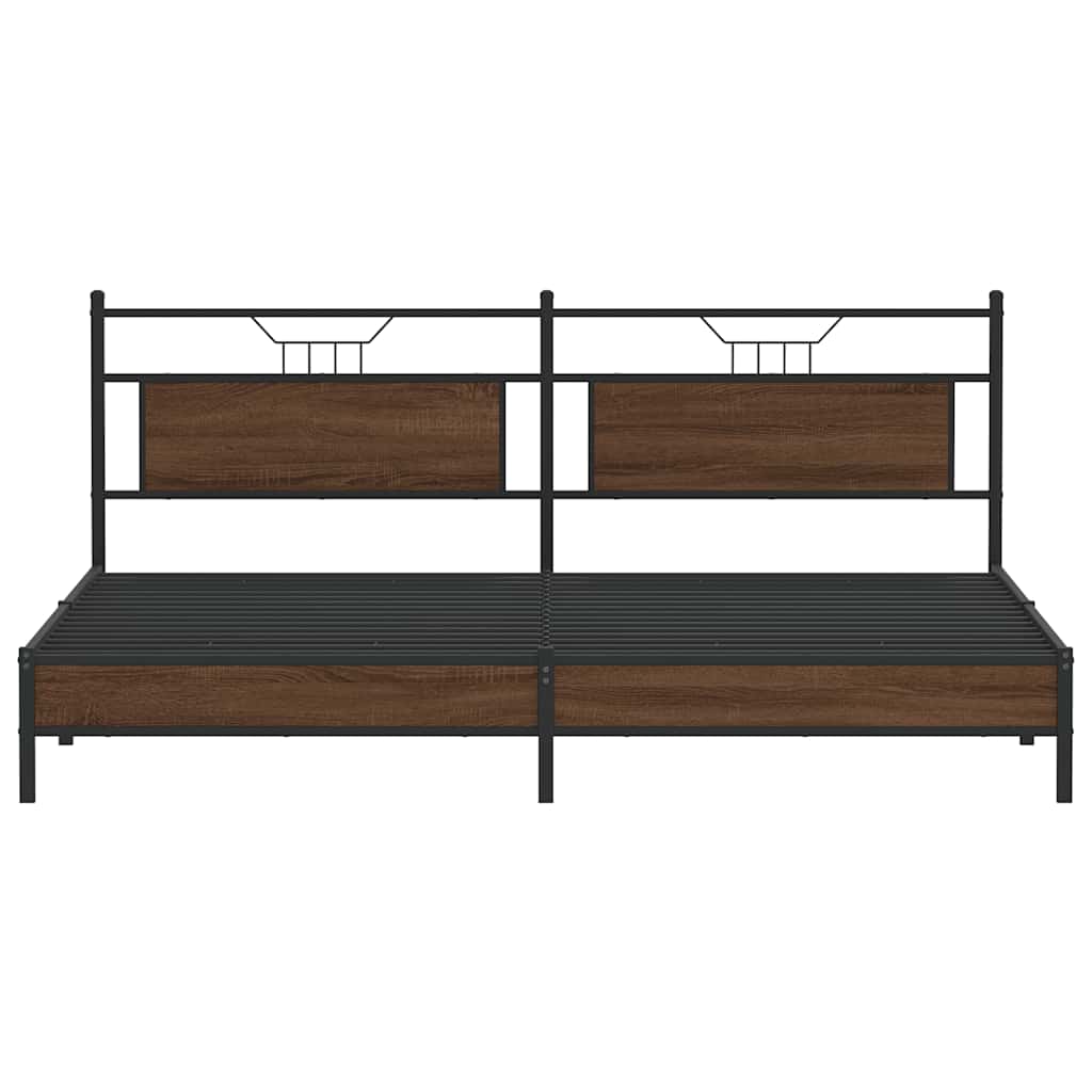 Metal Bed Frame without Mattress Brown Oak 193x201 cm