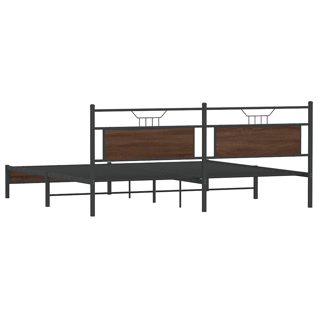 Metal Bed Frame without Mattress Brown Oak 193x201 cm