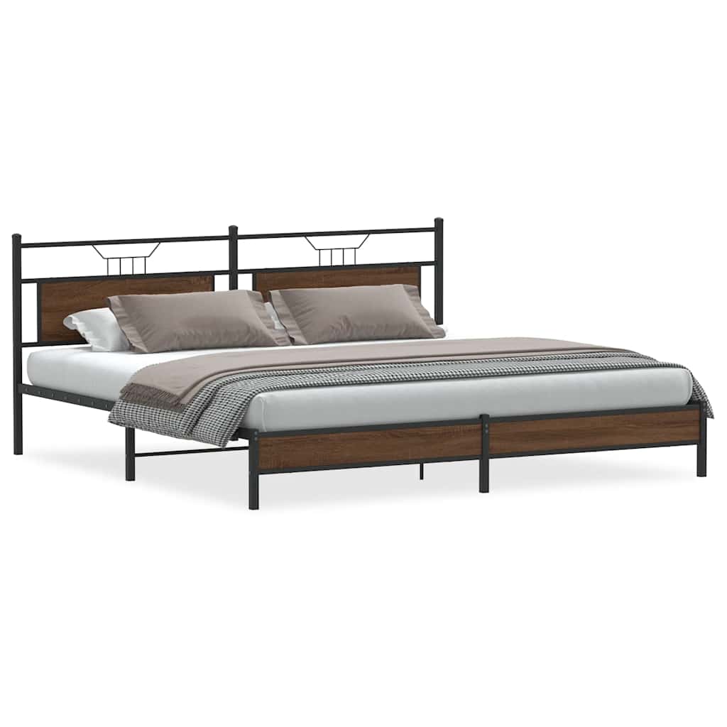 Metal Bed Frame without Mattress Brown Oak 200x200 cm