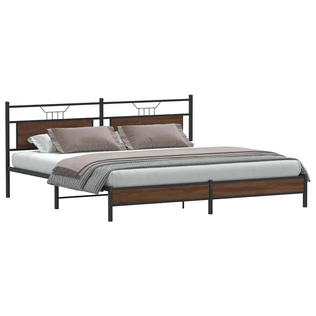 Metal Bed Frame without Mattress Brown Oak 200x200 cm