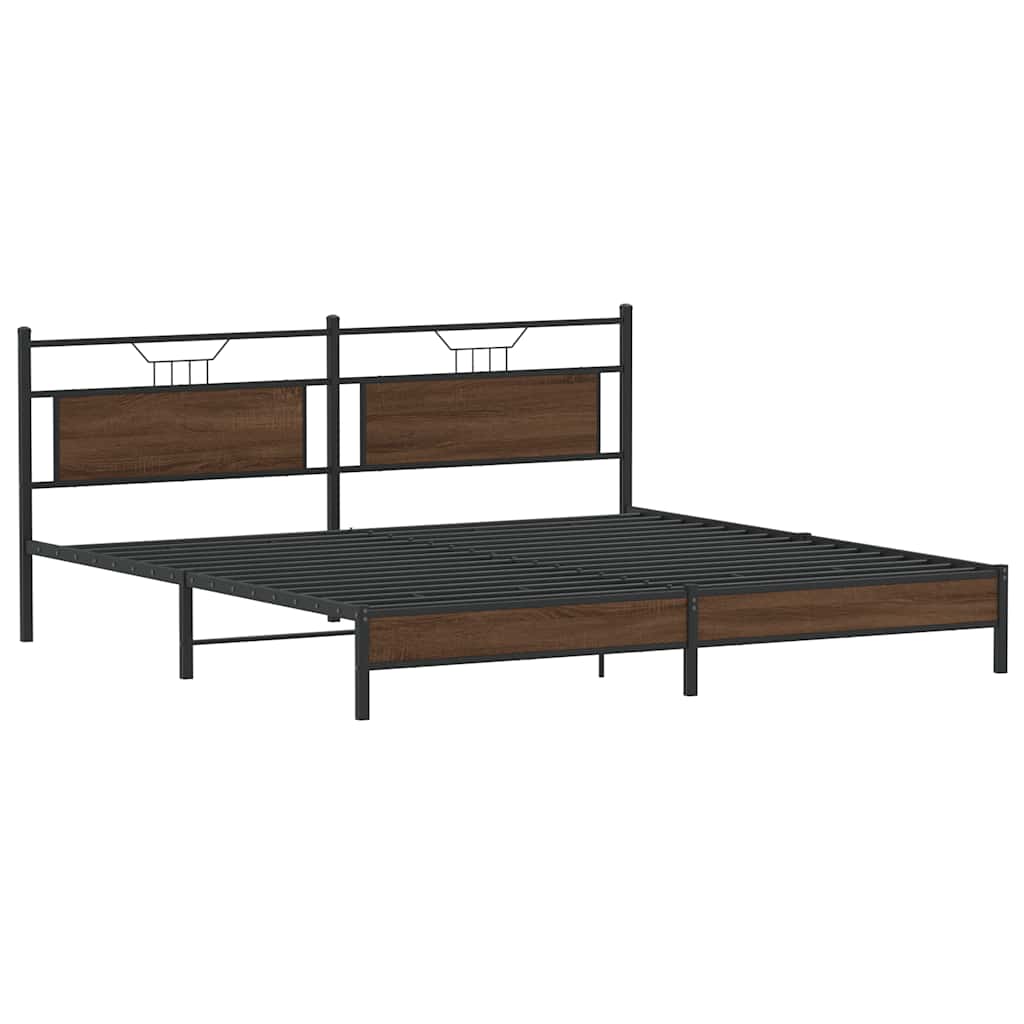 Metal Bed Frame without Mattress Brown Oak 200x200 cm