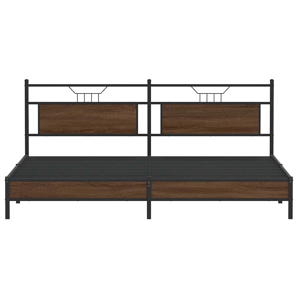 Metal Bed Frame without Mattress Brown Oak 200x200 cm